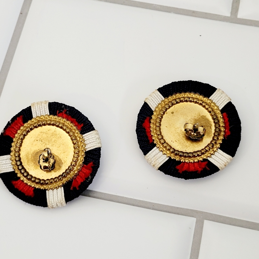 Ladies Vintage 80’s 90’s Fashion Jewelry Earrings Helm Nautical Theme Red Blue View 3
